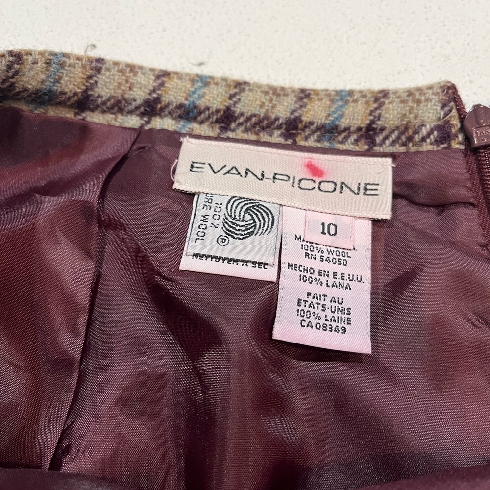 NEW Evan-Picone Wool Plaid Plum & Tan Pencil Skirt- 10 - Picture 4 of 8